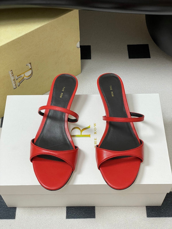 The Row 25S Strap High Heel Mule Sandals 35mm Red Sheepskin 286214