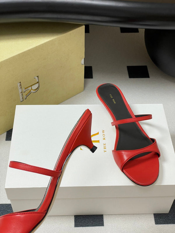 The Row 25S Strap High Heel Mule Sandals 35mm Red Sheepskin 286214