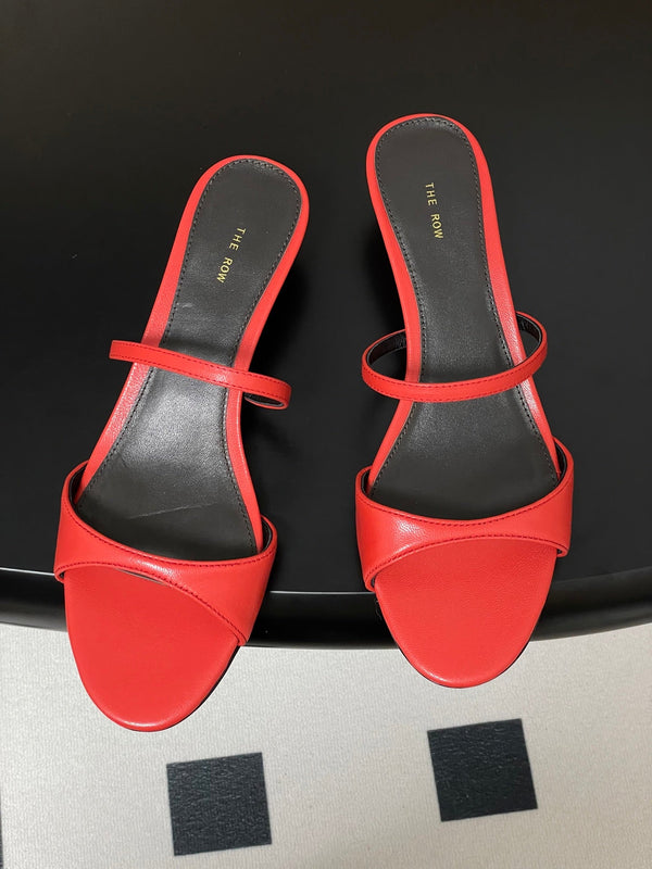 The Row 25S Strap High Heel Mule Sandals 35mm Red Sheepskin 286214