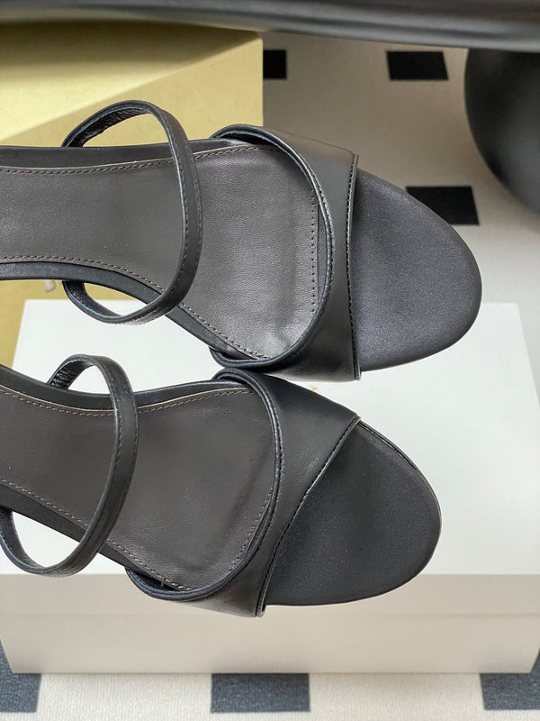 The Row 25S Strap High Heel Mule Sandals 35mm Black Sheepskin 286216