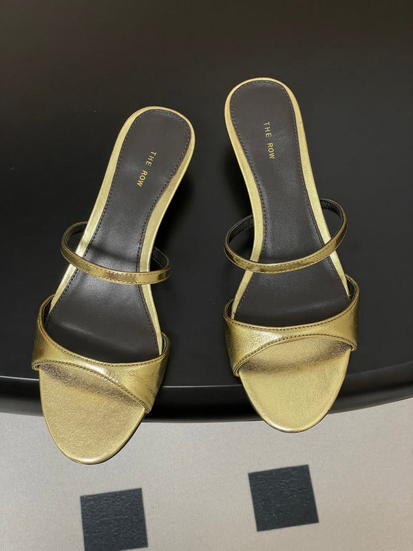 The Row 25S Strap High Heel Mule Sandals 35mm Black Mix Gold Metallic Cowhide 286218