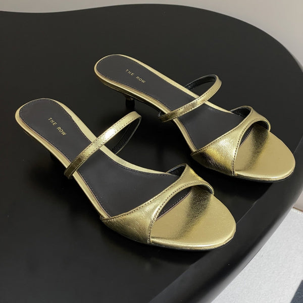 The Row 25S Strap High Heel Mule Sandals 35mm Black Mix Gold Metallic Cowhide 286218