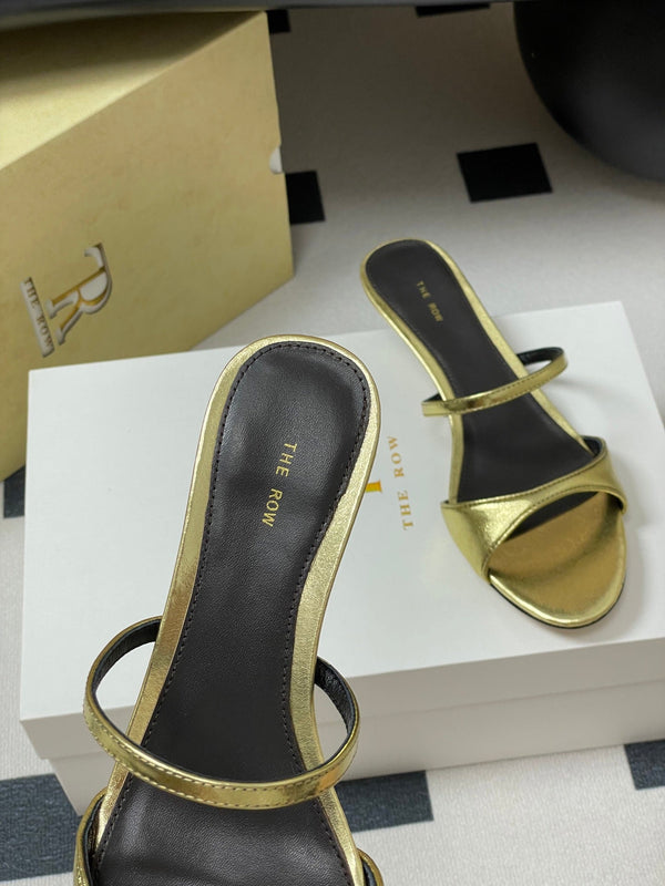 The Row 25S Strap High Heel Mule Sandals 35mm Black Mix Gold Metallic Cowhide 286218