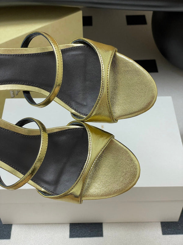 The Row 25S Strap High Heel Mule Sandals 35mm Black Mix Gold Metallic Cowhide 286218