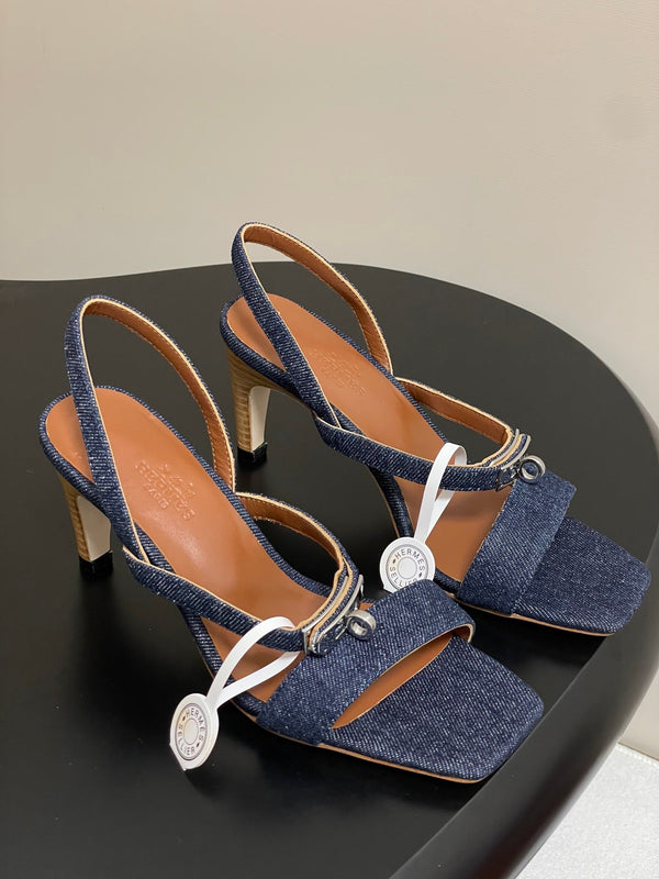 HM Glamour Slingback Blue Denim Sheepskin 314035
