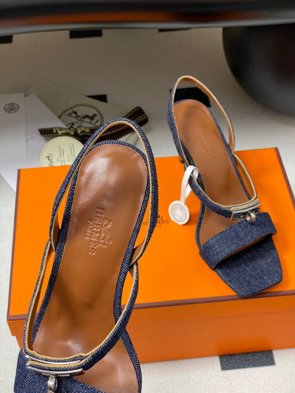 HM Glamour Slingback Blue Denim Sheepskin 314035