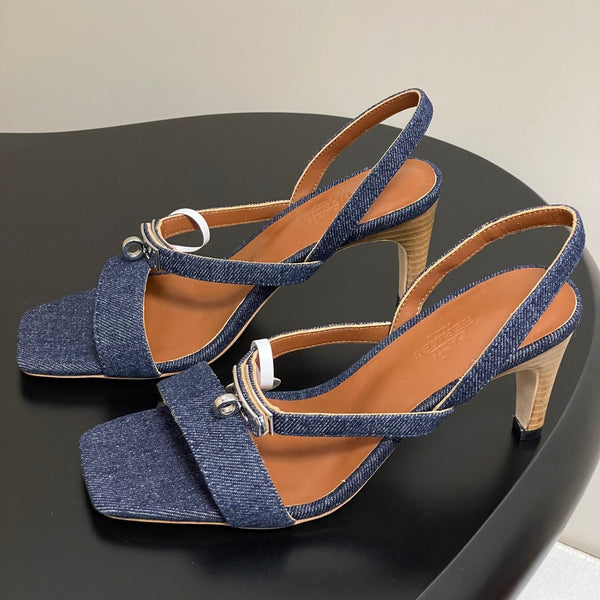 HM Glamour Slingback Blue Denim Sheepskin 314035