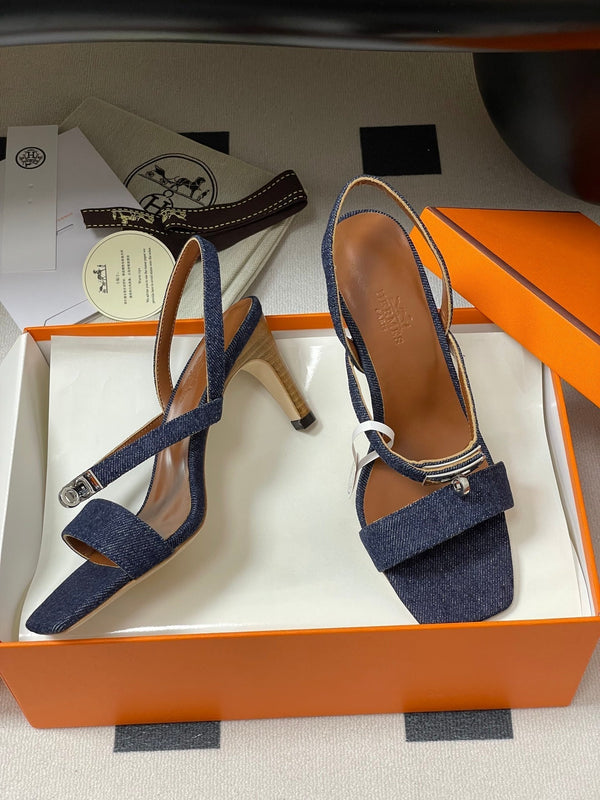 HM Glamour Slingback Blue Denim Sheepskin 314035