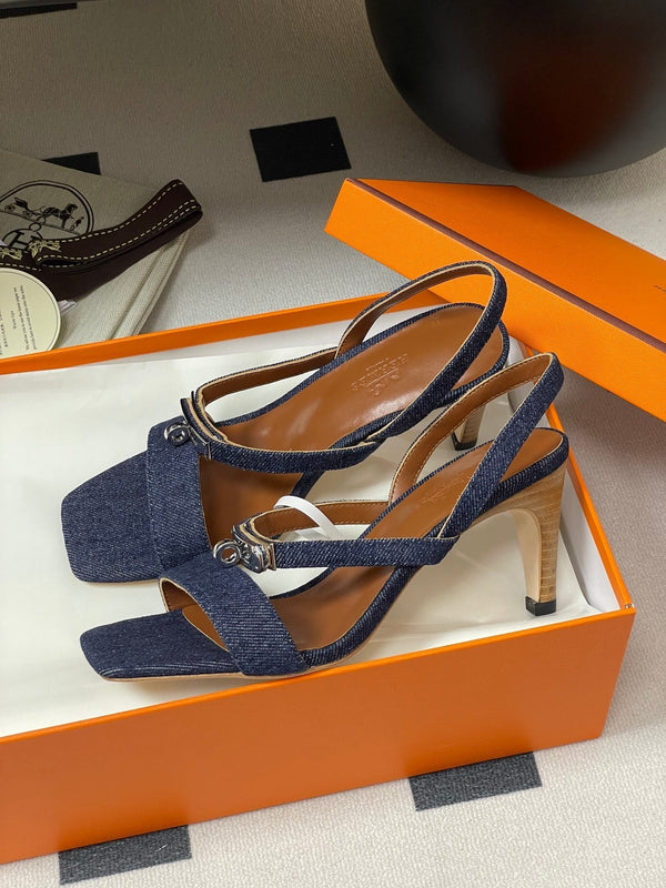 HM Glamour Slingback Blue Denim Sheepskin 314035