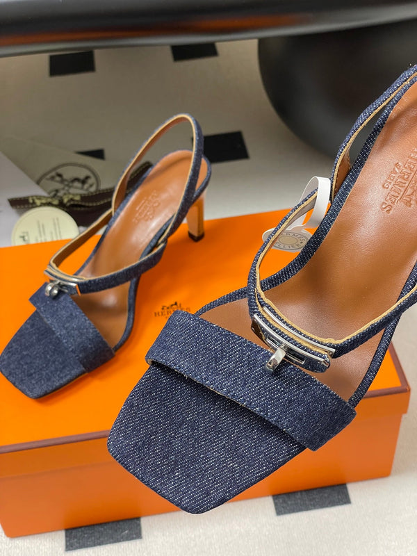 HM Glamour Slingback Blue Denim Sheepskin 314035