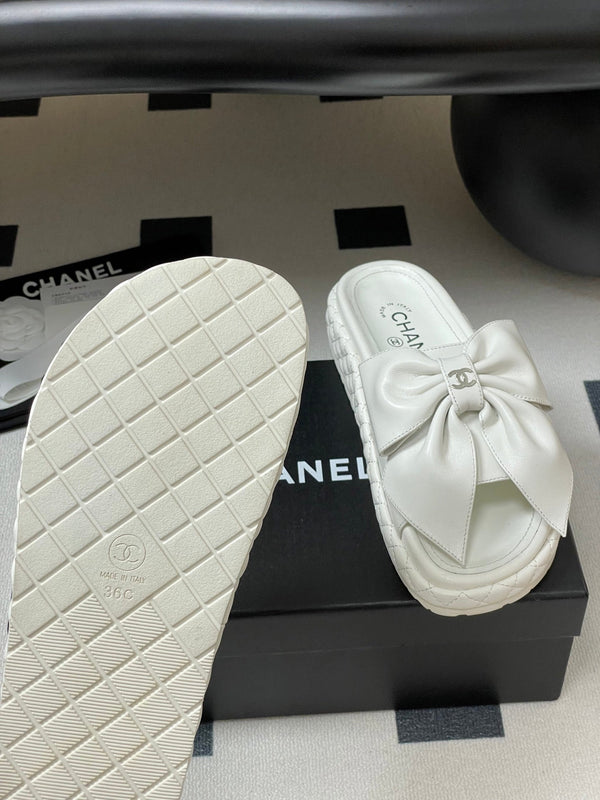 CC 25SS Big Bow Thick-soled Mule Sandals White Lambskin 319707
