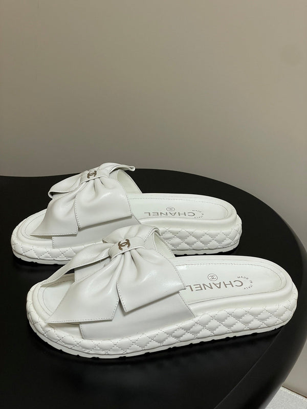 CC 25SS Big Bow Thick-soled Mule Sandals White Lambskin 319707