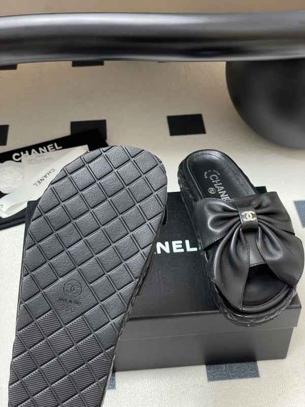 CC 25SS Big Bow Thick-soled Mule Sandals Black Lambskin 319708