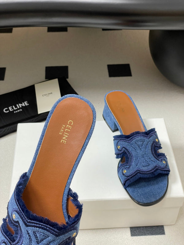 CL Marina Fringed Mule 40mm In Blue Denim 319738