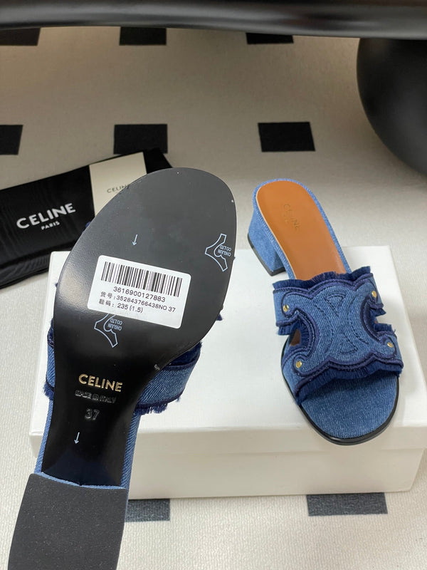 CL Marina Fringed Mule 40mm In Blue Denim 319738