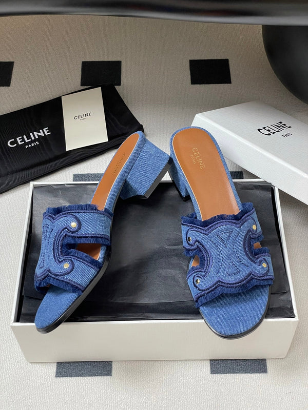 CL Marina Fringed Mule 40mm In Blue Denim 319738