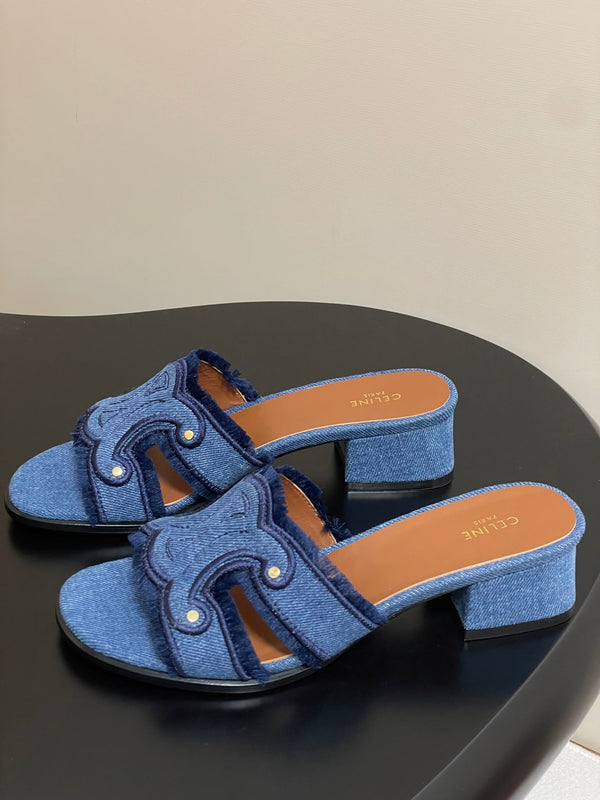CL Marina Fringed Mule 40mm In Blue Denim 319738