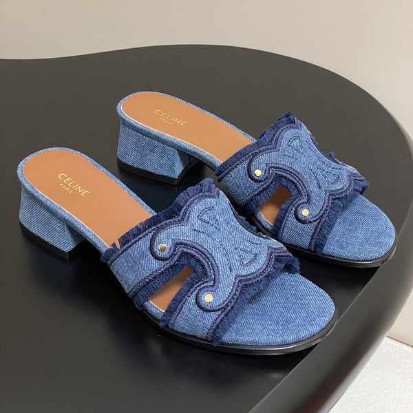 CL Marina Fringed Mule 40mm In Blue Denim 319738