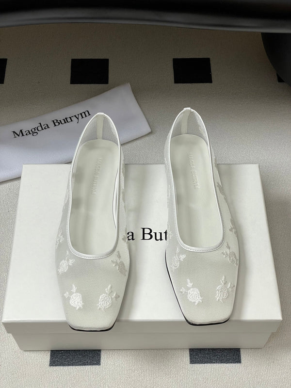 Manolo 25 Ballet Flats White Mesh Fabric 319741