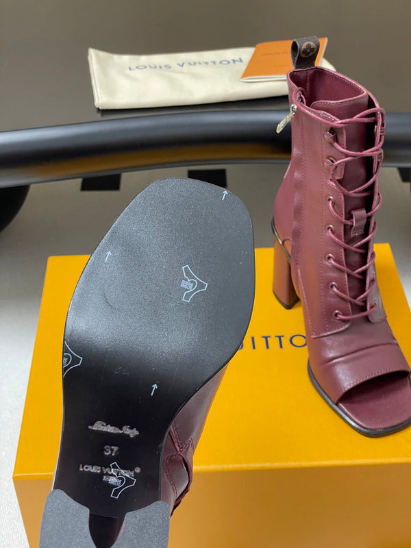 LV Berlin Open Toe Ankle Boot 85mm Bordeaux Red Calfskin 416732