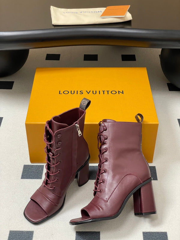 LV Berlin Open Toe Ankle Boot 85mm Bordeaux Red Calfskin 416732
