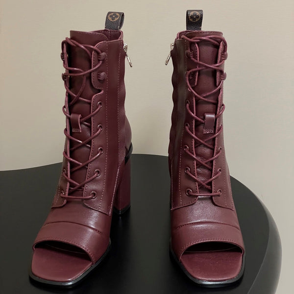 LV Berlin Open Toe Ankle Boot 85mm Bordeaux Red Calfskin 416732