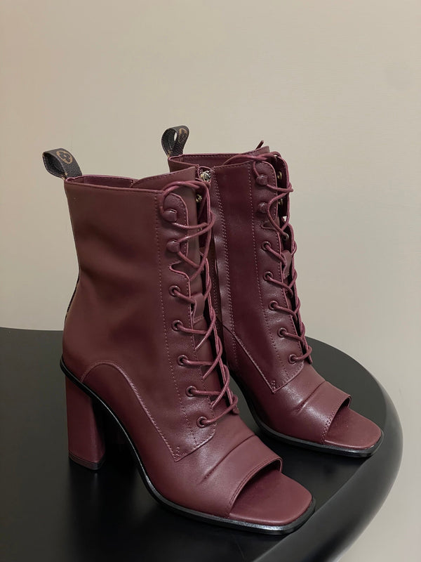 LV Berlin Open Toe Ankle Boot 85mm Bordeaux Red Calfskin 416732