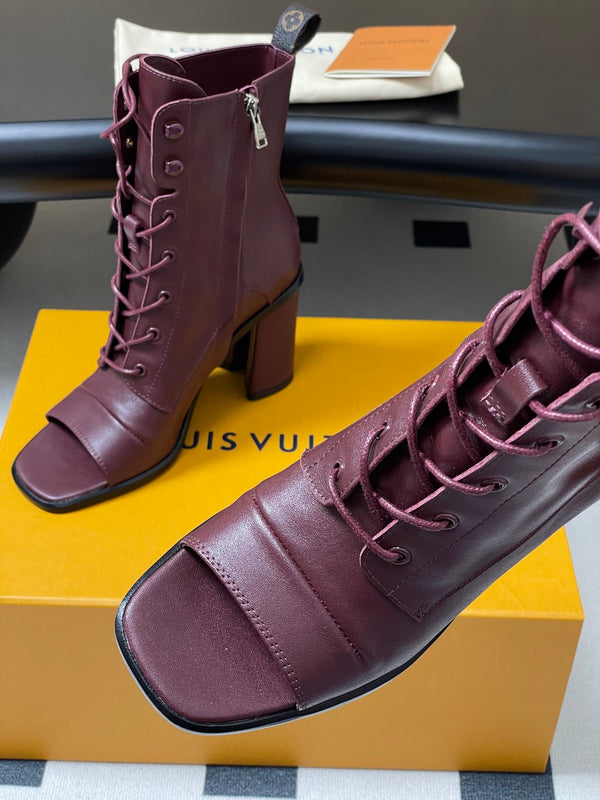 LV Berlin Open Toe Ankle Boot 85mm Bordeaux Red Calfskin 416732