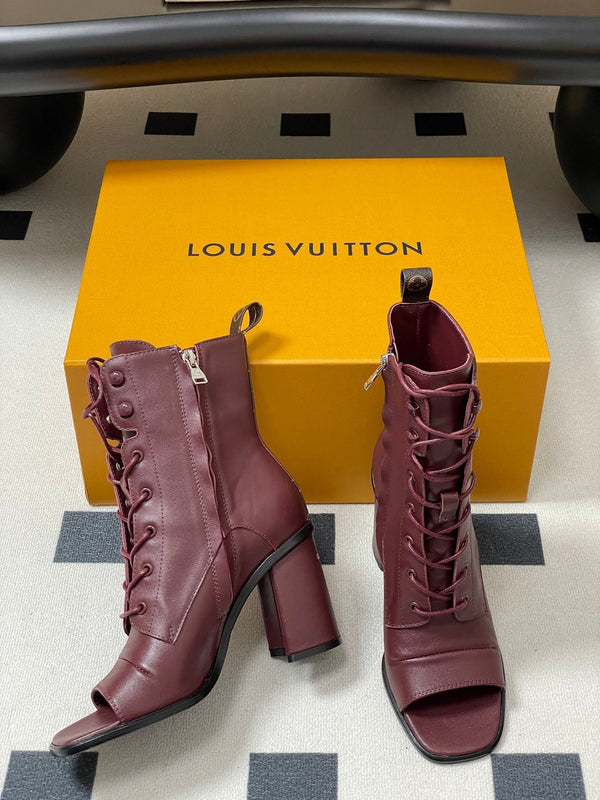 LV Berlin Open Toe Ankle Boot 85mm Bordeaux Red Calfskin 416732