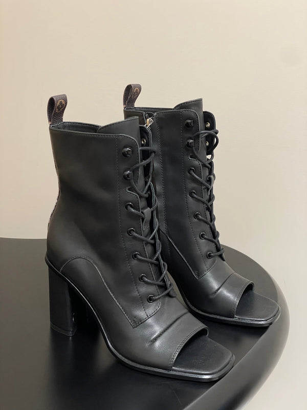 LV Berlin Open Toe Ankle Boot 85mm Black Calfskin 416735