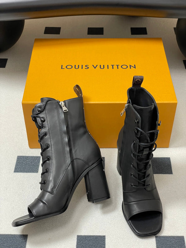 LV Berlin Open Toe Ankle Boot 85mm Black Calfskin 416735