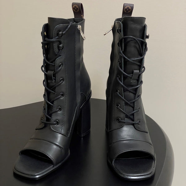 LV Berlin Open Toe Ankle Boot 85mm Black Calfskin 416735