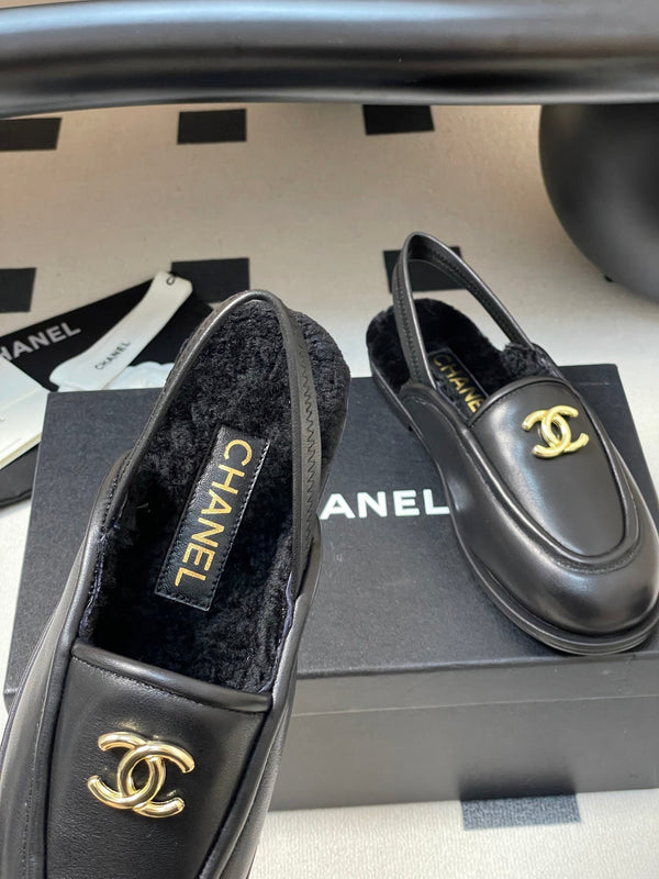CC 25A Slingback Loafer Black Sherpa Calfskin