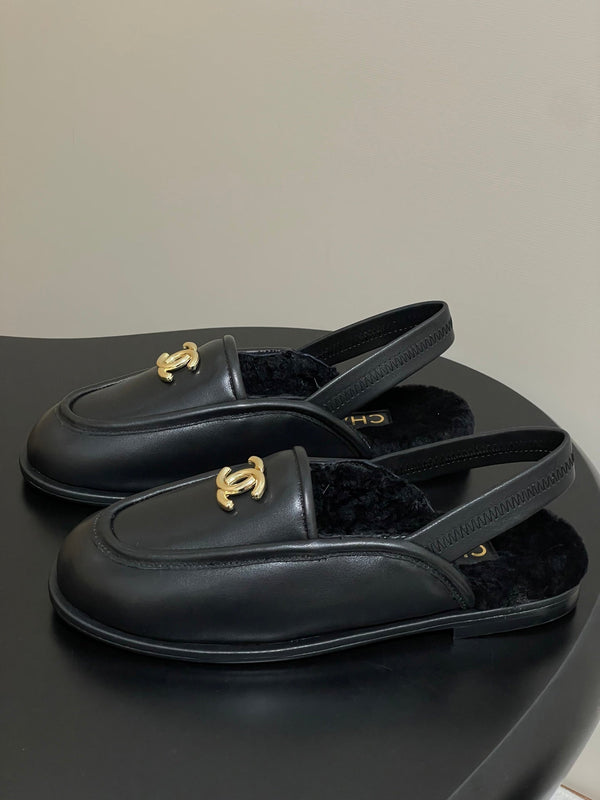 CC 25A Slingback Loafer Black Sherpa Calfskin