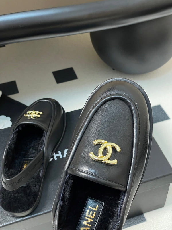 CC 25A Slingback Loafer Black Sherpa Calfskin