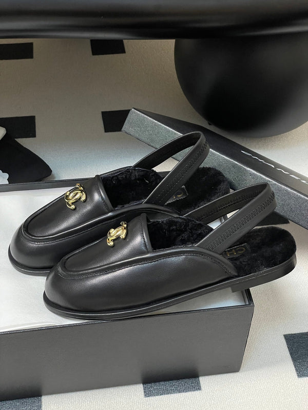 CC 25A Slingback Loafer Black Sherpa Calfskin