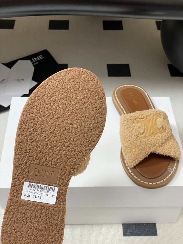 CL 25s Lympia Twisted Sandal Beige Brown Sheepskin Plush Cloth 416656