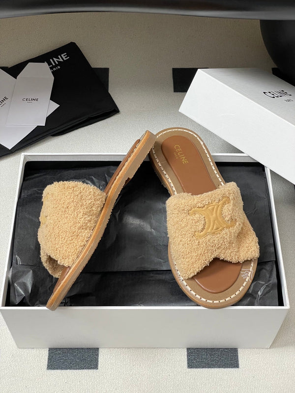 CL 25s Lympia Twisted Sandal Beige Brown Sheepskin Plush Cloth 416656