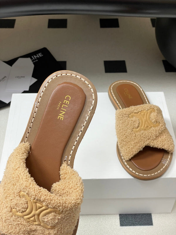 CL 25s Lympia Twisted Sandal Beige Brown Sheepskin Plush Cloth 416656