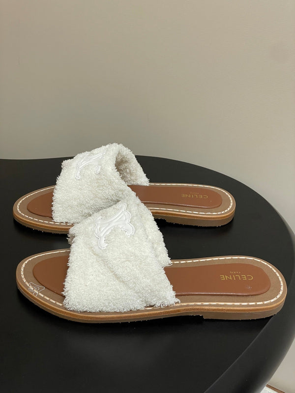 CL 25s Lympia Twisted Sandal White Brown Sheepskin Plush Cloth 416657