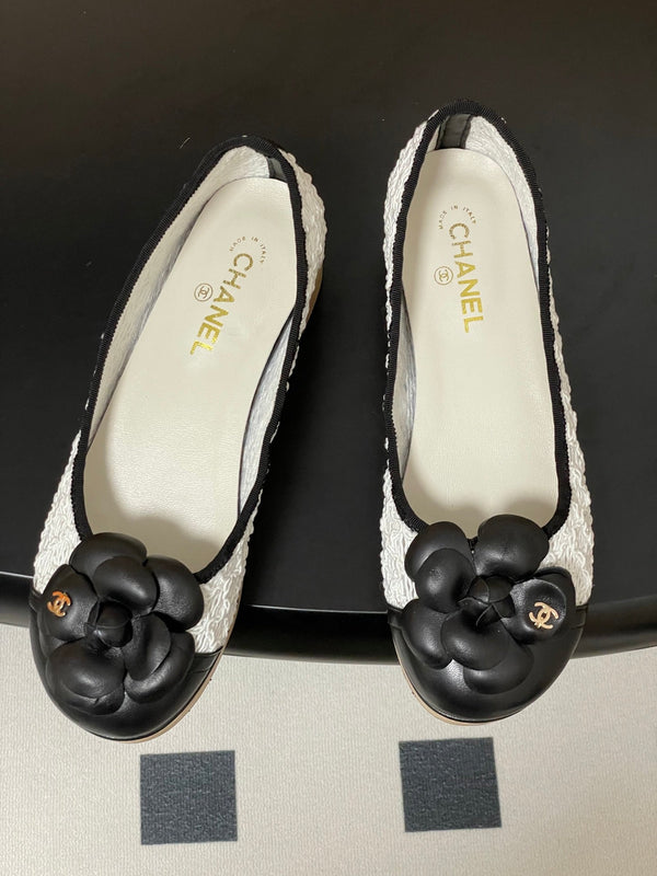 CC 25A Camelia Thick-Soled Shoe 40mm White Lace Mix Black Sheepskin 393958