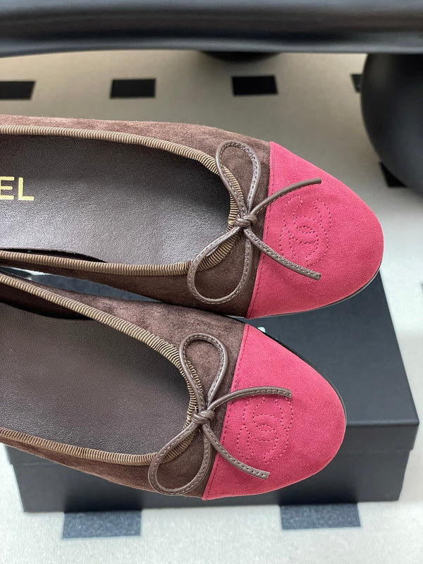 CC 25 Ballet Flat Chocolate Dark Red Suede 393996