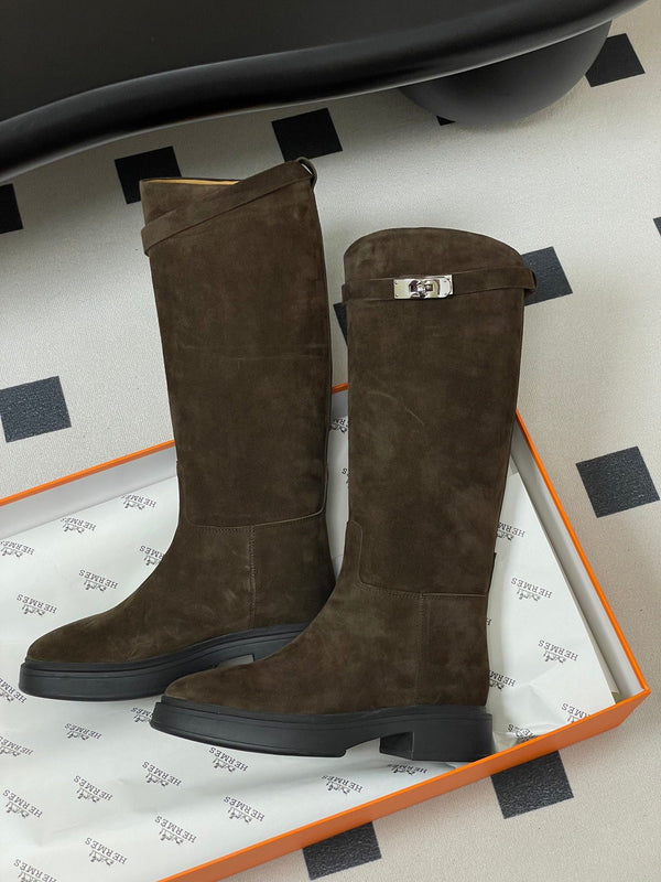 HM Jumping Boots 30mm Dark Brown Kelly Buckle Suede 423265