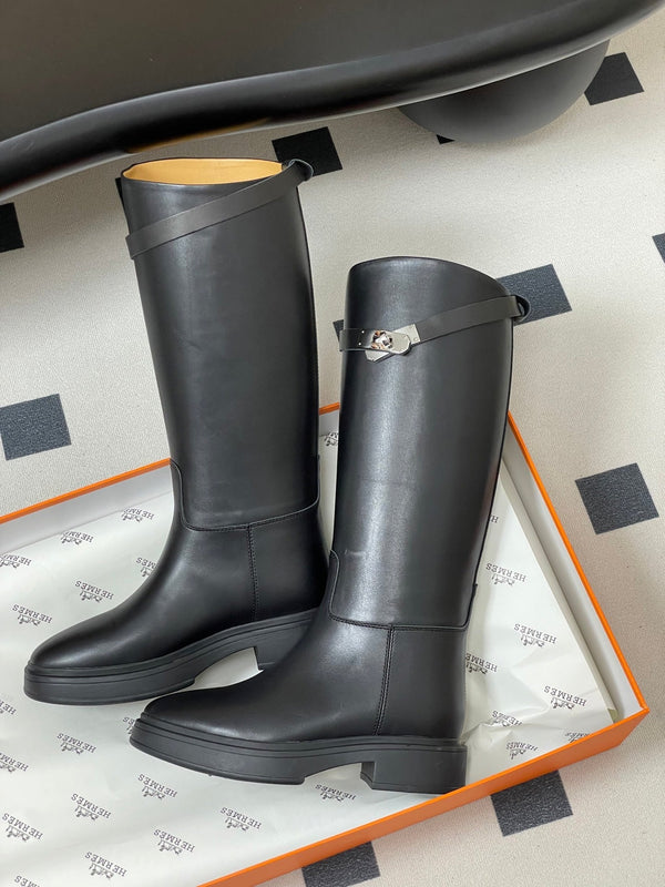 HM Jumping Boots Black Kelly Buckle Cowhide Leather