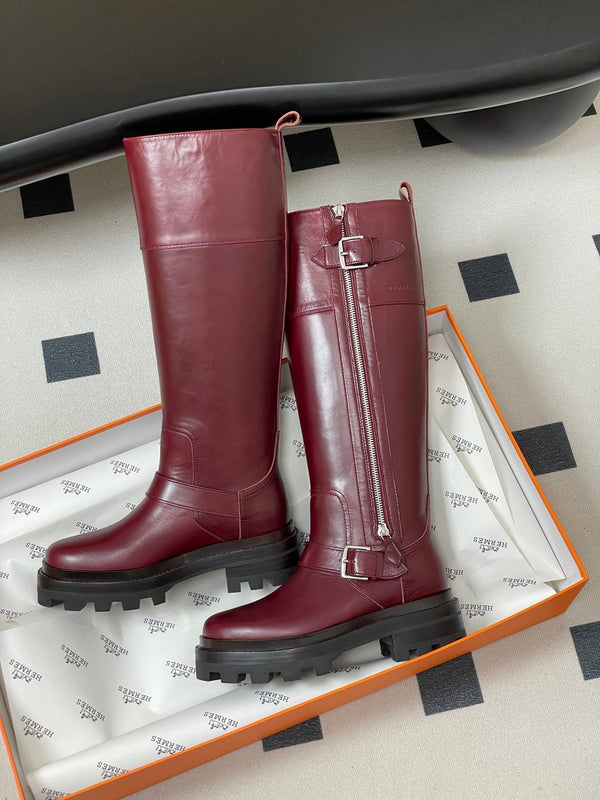HM Jumping Boots 50mm Wine Red Edge Lock Calfskin