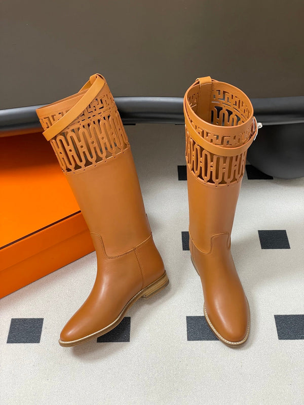 HM Jumping Boots 30mm Caramel Brown Kelly Buckle Calfskin 423263