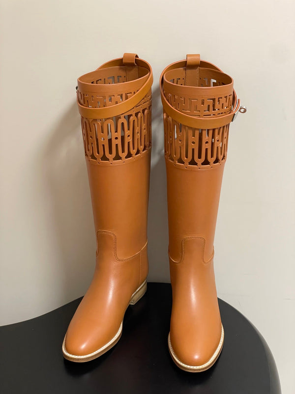 HM Jumping Boots 30mm Caramel Brown Kelly Buckle Calfskin 423263