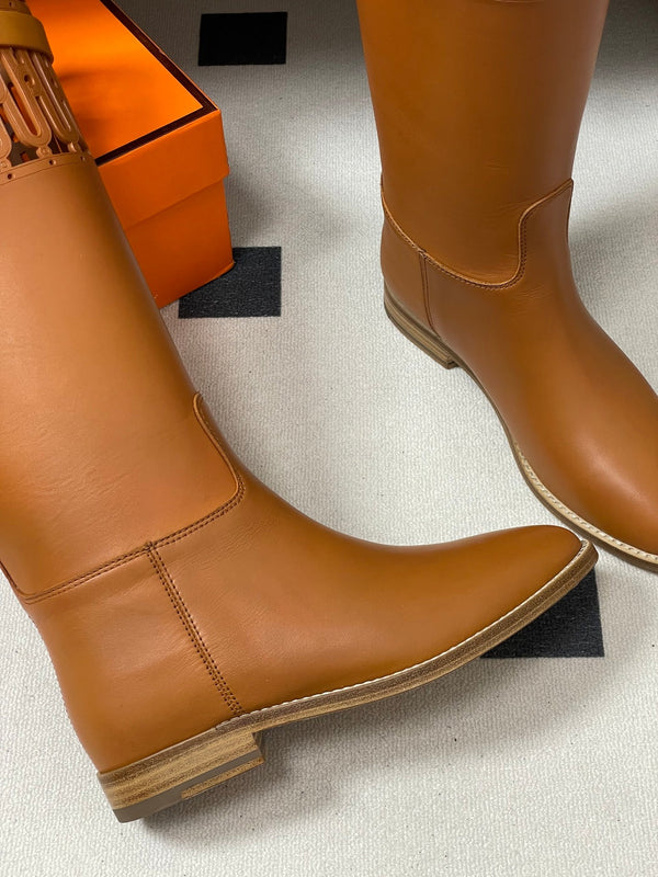 HM Jumping Boots 30mm Caramel Brown Kelly Buckle Calfskin 423263