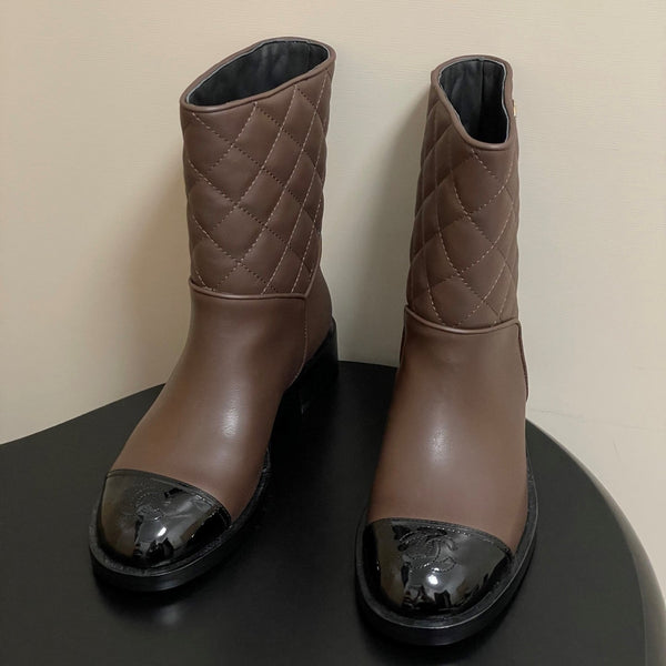 CC 25FW Double C Buckle Short Boot 25mm Brown Black Sheepskin 423143