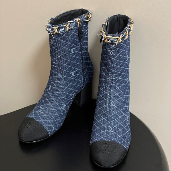 CC 25B Chain Short Boot 70mm Black Blue Denim 423145